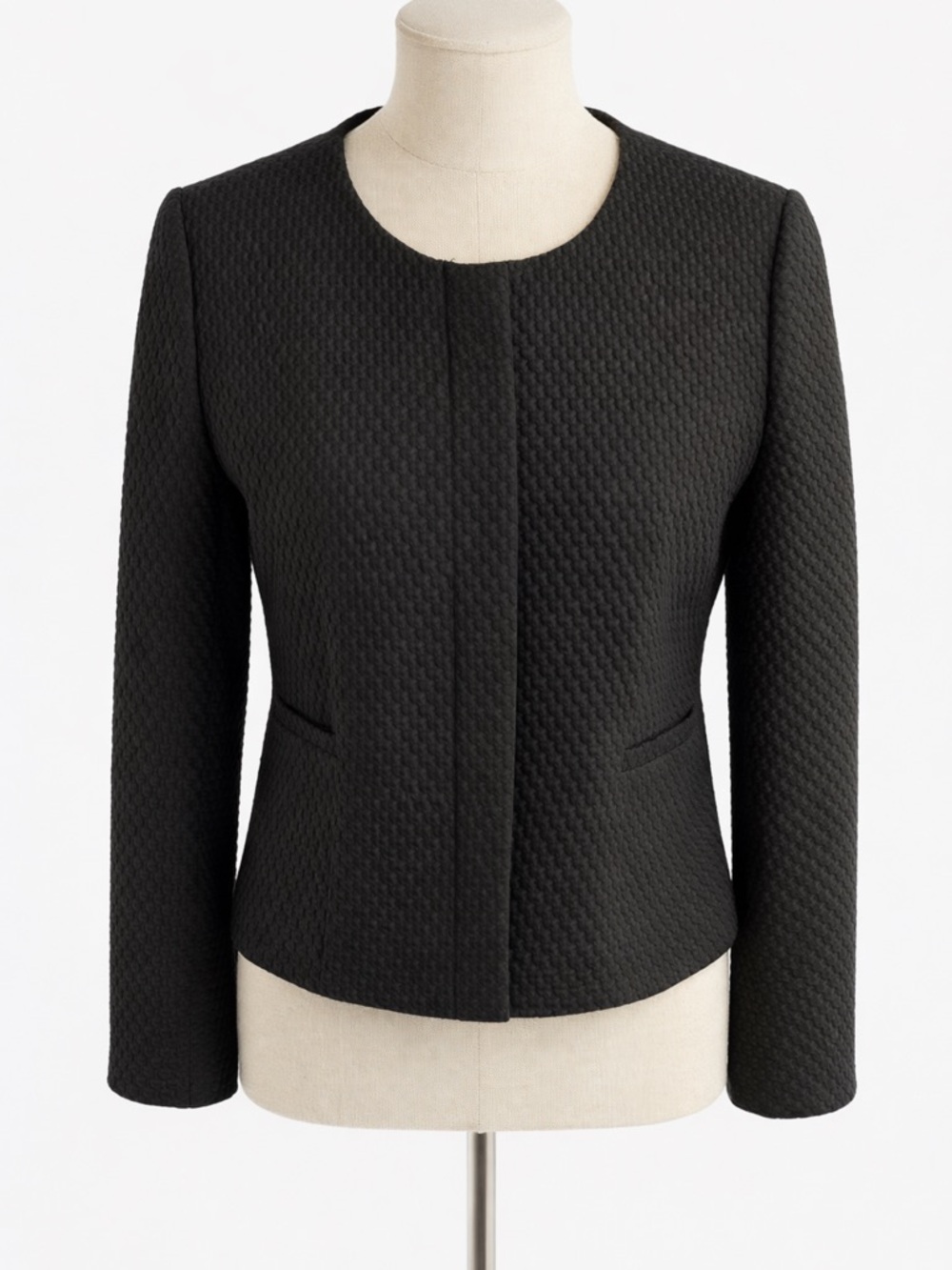 J. Crew Black Quilted Collarless Blazer